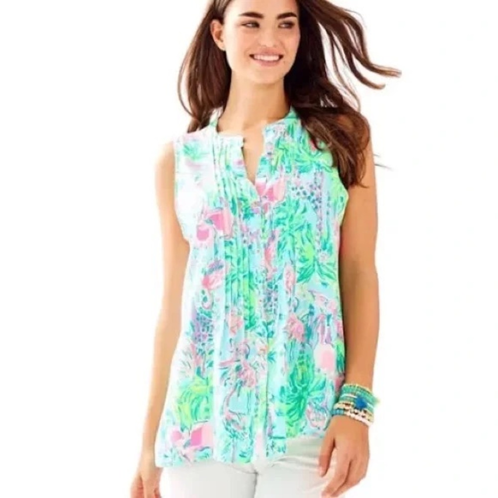 Like New Lilly Pulitzer Blouse Tank Tropical Print Women's Size M